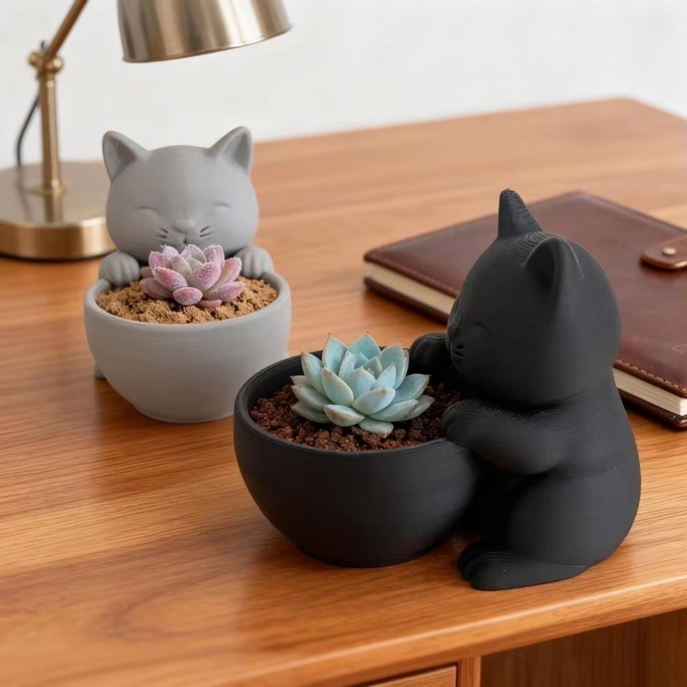 Echeveria Succulent - Miniatuur Bloempotje met Drainagegaten, Kattenvormig, Uniek